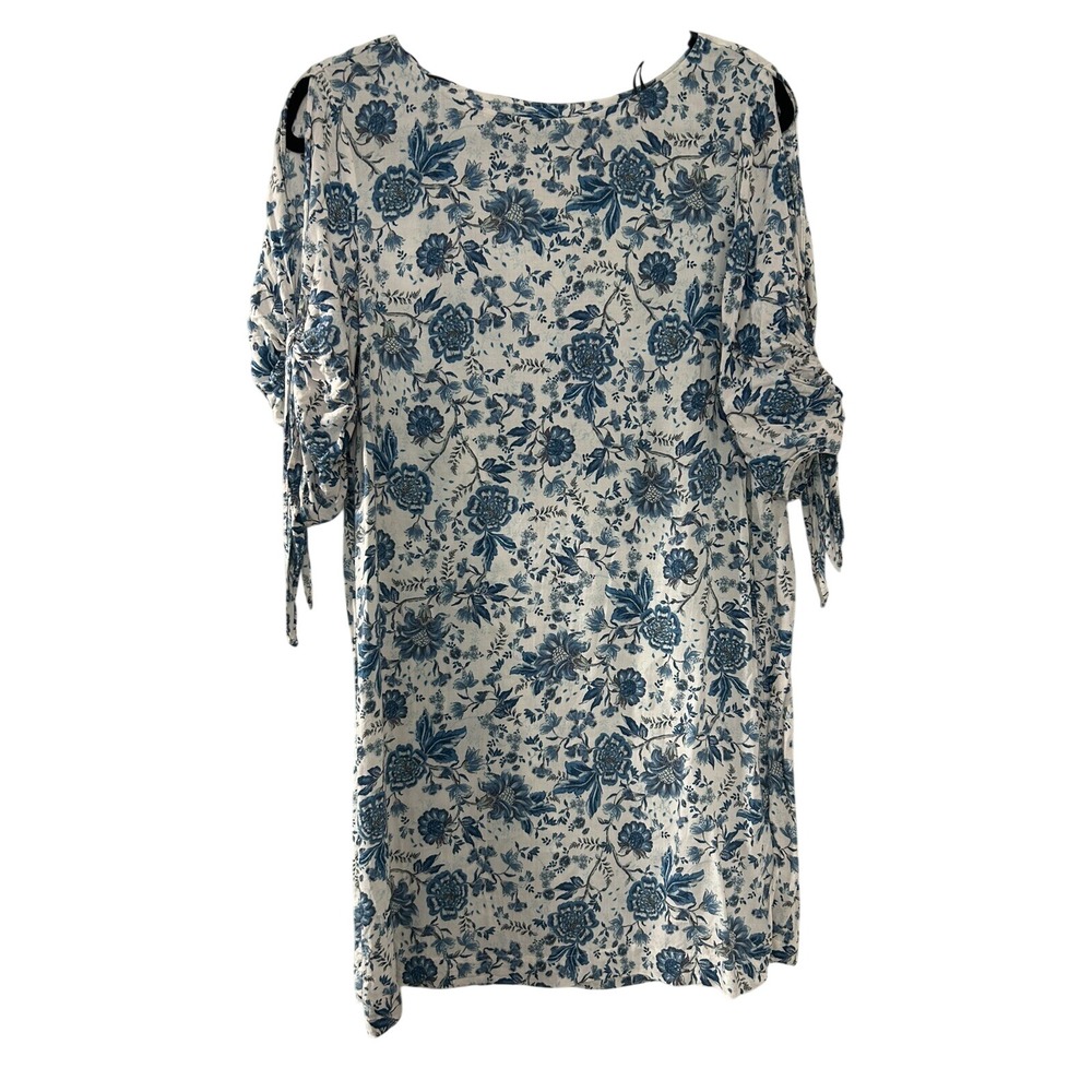 HM Blue White Floral Cold Shoulder Tie Sleeve Shift Dress‎ Womens Size 8